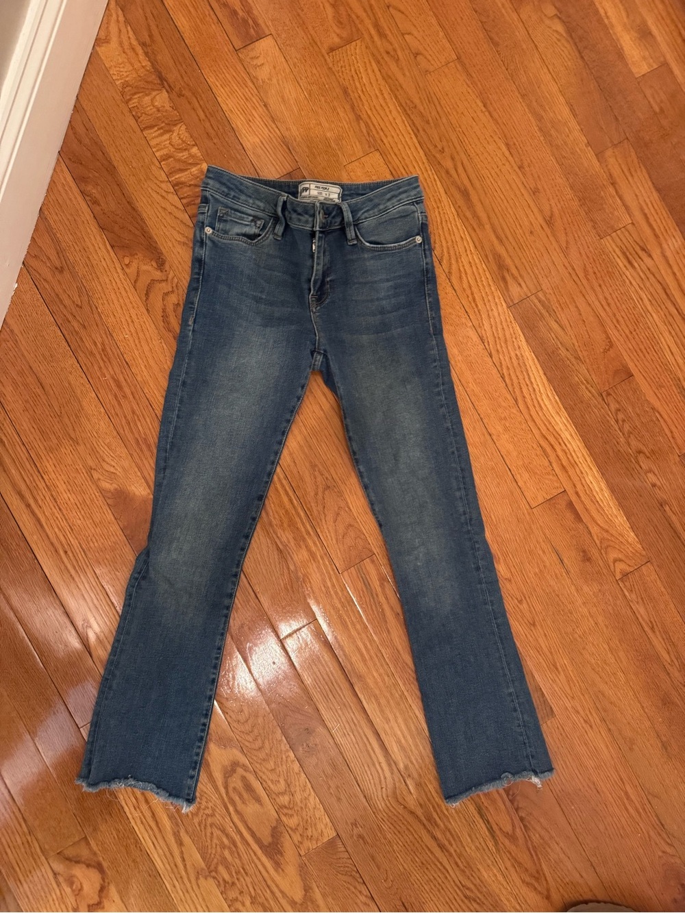 Free People Denim Straight Leg Jeans in Mid Blue Wash